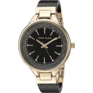 Women's Premium Crystal Accented Resin Bangle Watch Black Gold